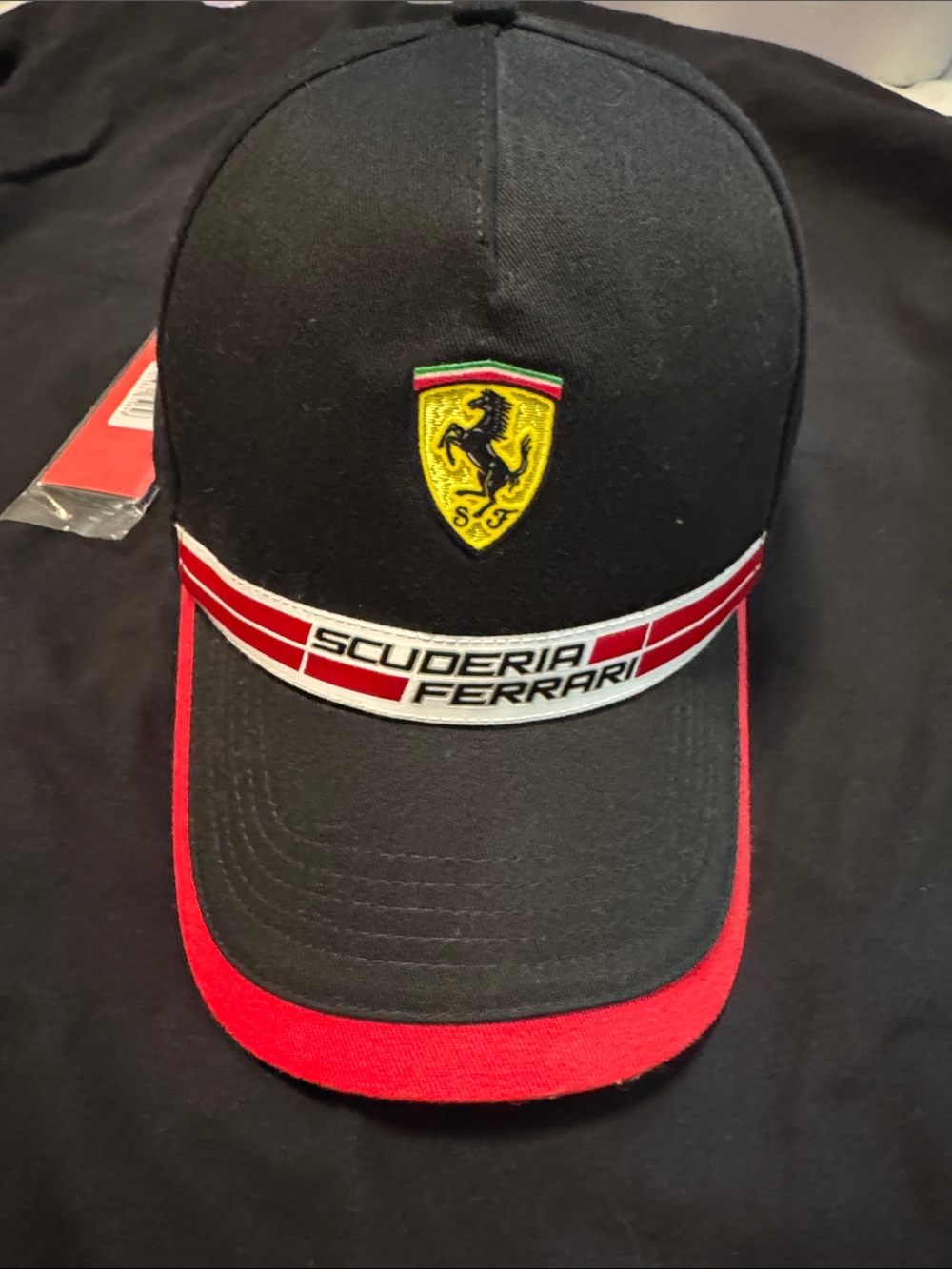 Scuderia Ferrari Black Red Baseball Hat with Yellow Shield